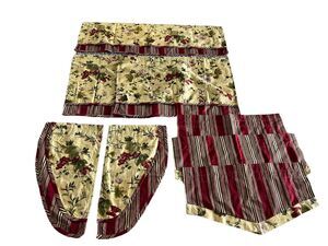 Window Treatments Custom 8 Pc Valance Tier Curtains Gold Red Green Grapes Stripe